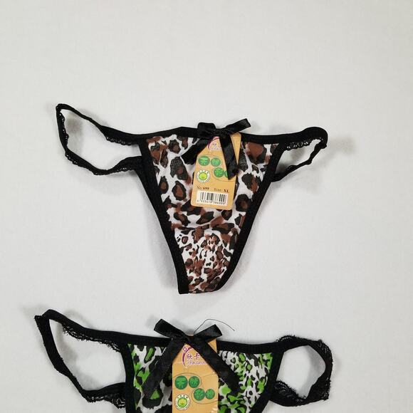 Xinkarou Green, Brown, Orange Animal print w/Bow on front 3 pack XL Thongs, New - Picture 3 of 8